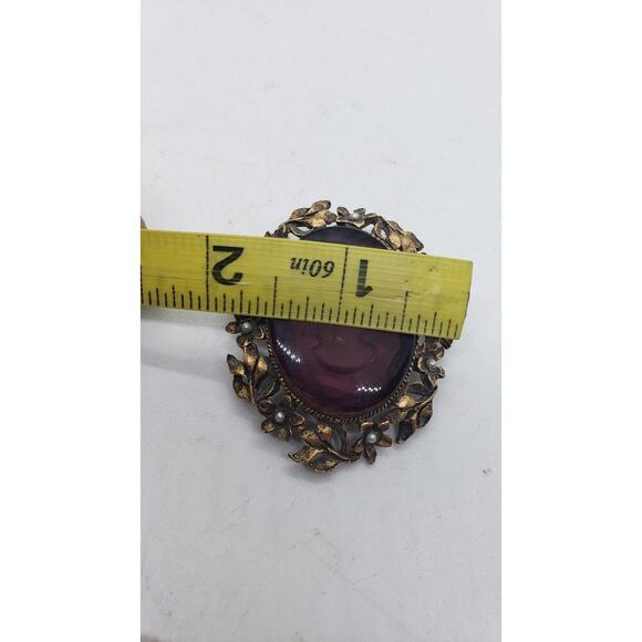 Vintage Purple Glass Reverse Carved Intaglio Cameo Brooch Pendant Oval Victorian - Picture 7 of 7